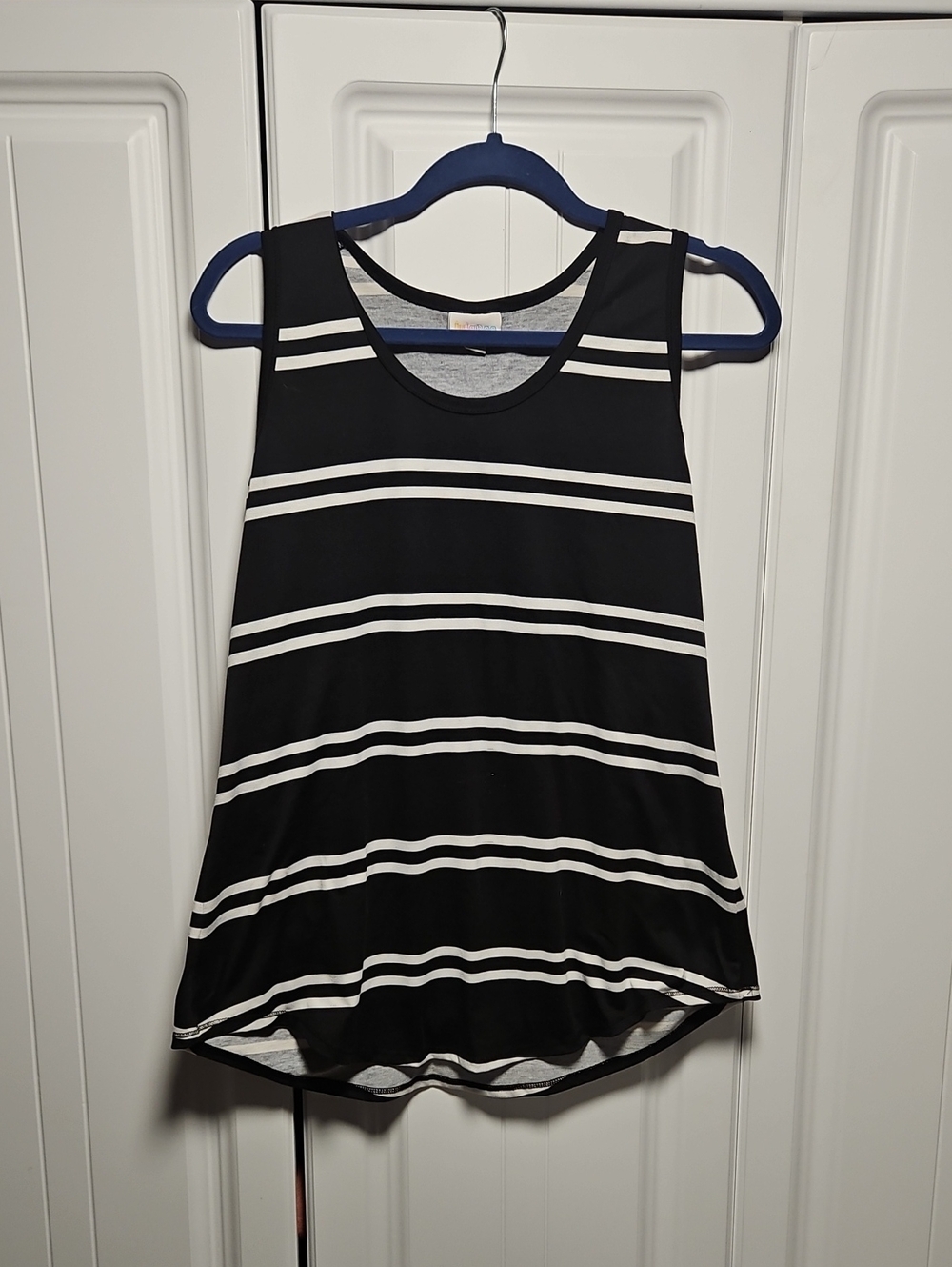 LuLaRoe Black & White Striped Scoop Neck Tank